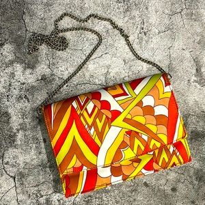 Bijou Colorful Abstract Earthy 70s Style Clutch Crossbody Chain Purse